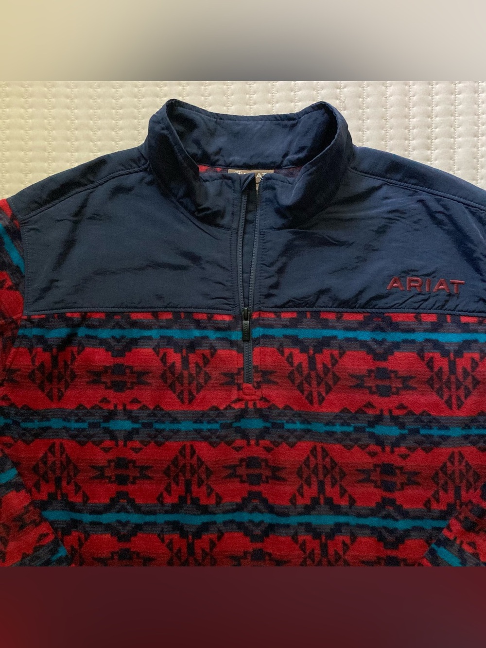 Ariat Basis 2.0 Fleece 1/4 Zip Pullover Men’s 2XLT Tall Blue Red Aztec Western